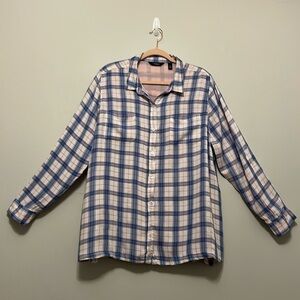 Pale Pink Light Blue Plaid Button Front Country Western Romantic‎ Girl Blouse XL